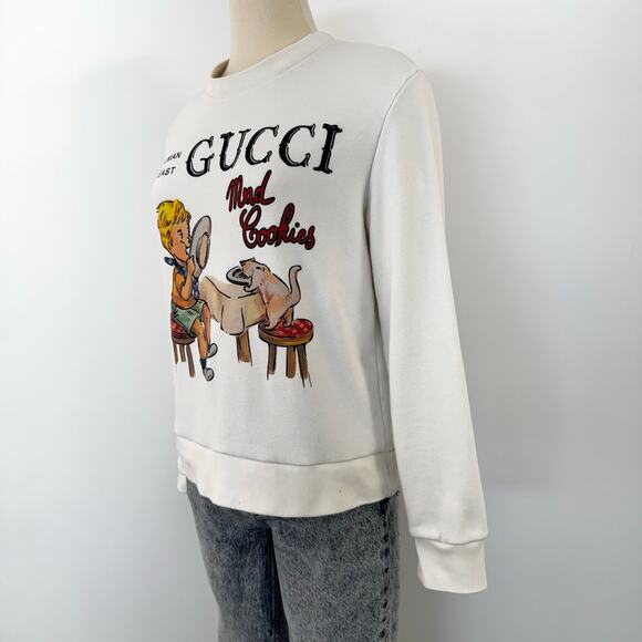 Gucci Mad Cookies Graphic Sweatshirt Pullover Cotton Jersey Long Sleeve White XS - Picture 6 of 16